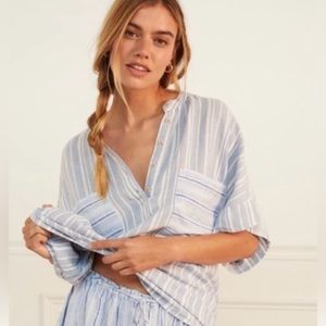 Anthropologie Striped Yarn Dyed Linen Pajama Set Top and Shorts Size Small